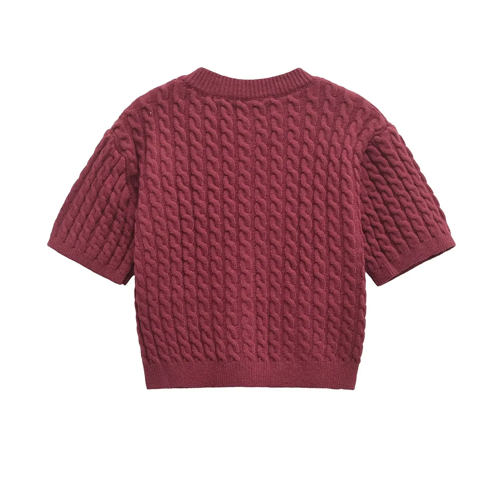 Withered Minimalist Women's Top Texture Burgundy Knitted T-shirt Single Breasted Cardigan Sweater Women