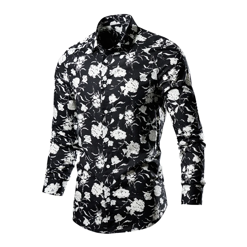 Chemise à manches longues en coton imprimé fleuri pour hommes, chemises décontractées pour hommes, coupe couvertes pour hommes, bureau, grande taille, nouvelle mode, offre spéciale