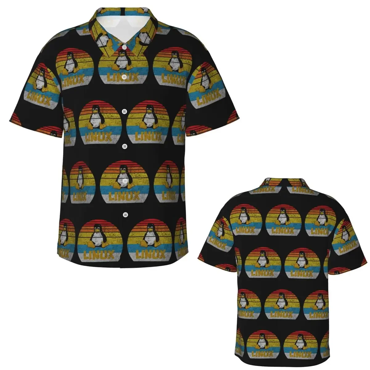 Original Linux Squad Unix Geek Hawaiian Shirts Casual Men Short Sleeve Shirt for Summer Beach Men's Lapel Tops