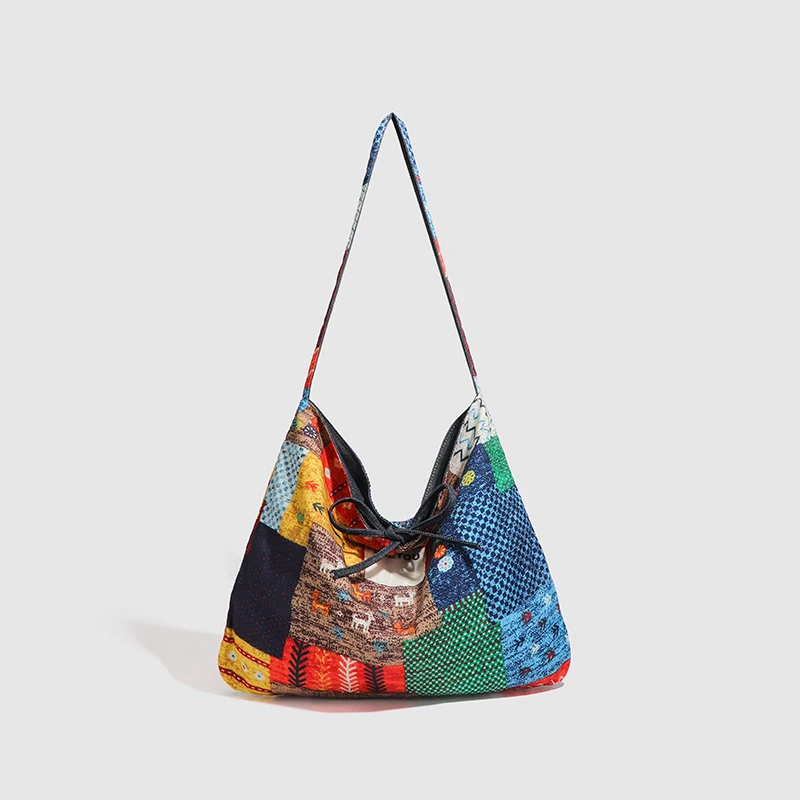 

2025 Ethnic Style Bohemia New Colorful Underarm Tote Bag Large Capacity Geometric Leisure Women Shoulder Bag Female Twill Bag