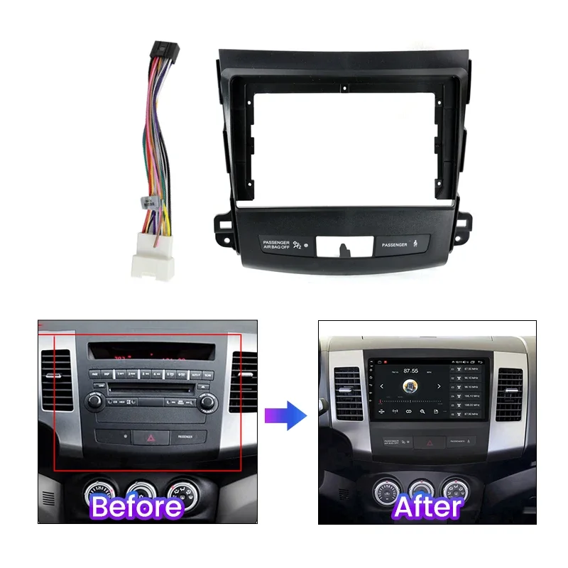 9 inch Autoradio Frame Kabel Dash Mount Kit voor Voor Mitsubishi Outlander 2005-2011 Audio Face Plaat Stereo plastic Fascia Panel
