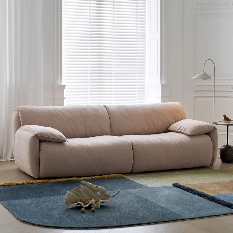 &c Italian Designer Retro French Wind Straight Multi-Person Fabric Sofa Minimalist Moon Ear Two-Seater for Apartment Warehouse