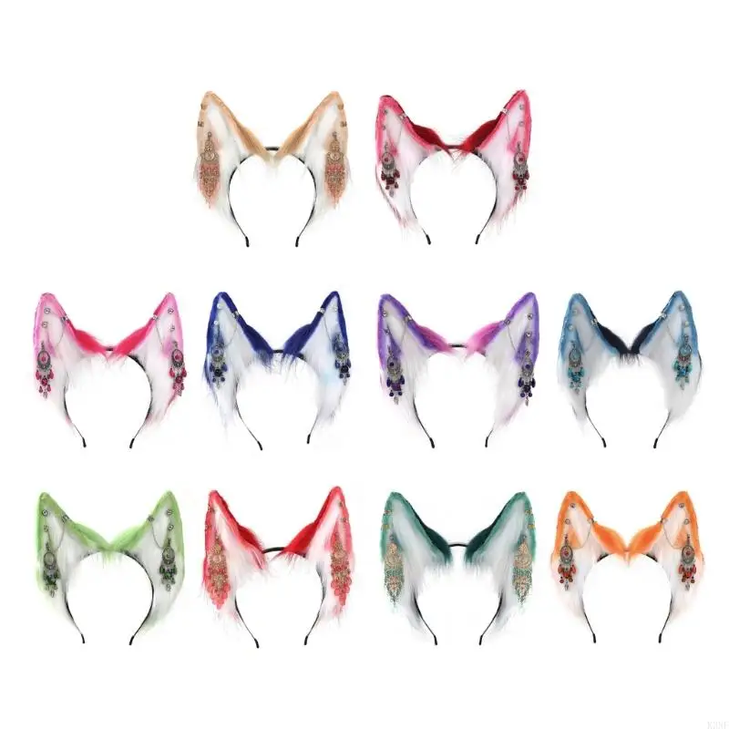 

K3NF Halloween Wolf Ear Headband with Fringe Earring Punk Girl Cosplay Hairband