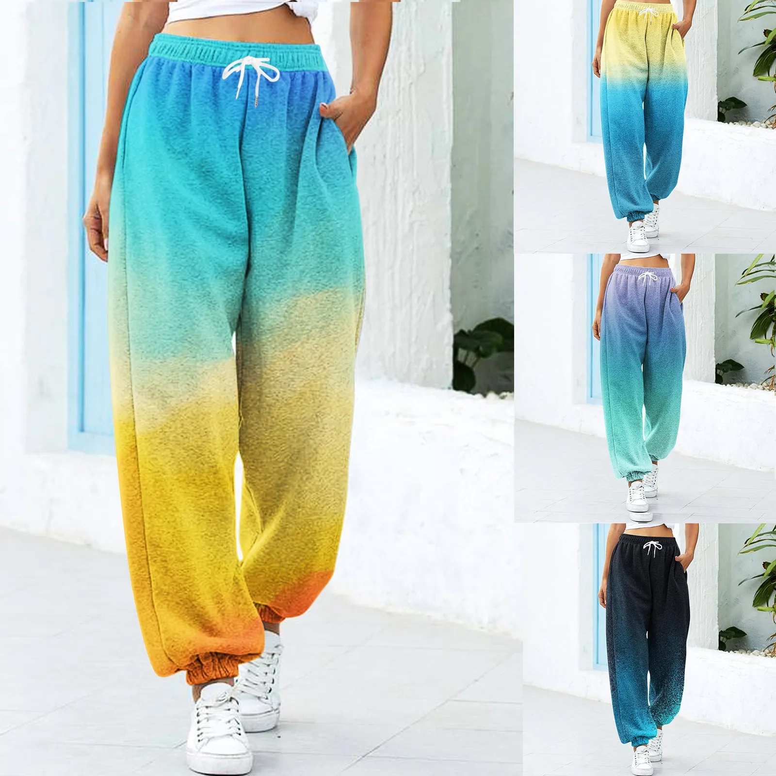 

2024 New Gradient Sweatpants Elastic Waist Drawstring Sports Harem Pants Fashion All-Match Casual Trousers Loose Jogger Pants