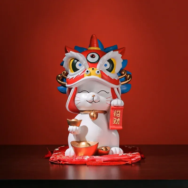 Forbidden City Lion Dance Lucky Cat Resin Home Decor, Store Opening Gifts, Practical and Wealth, Cultural and Creative Gi