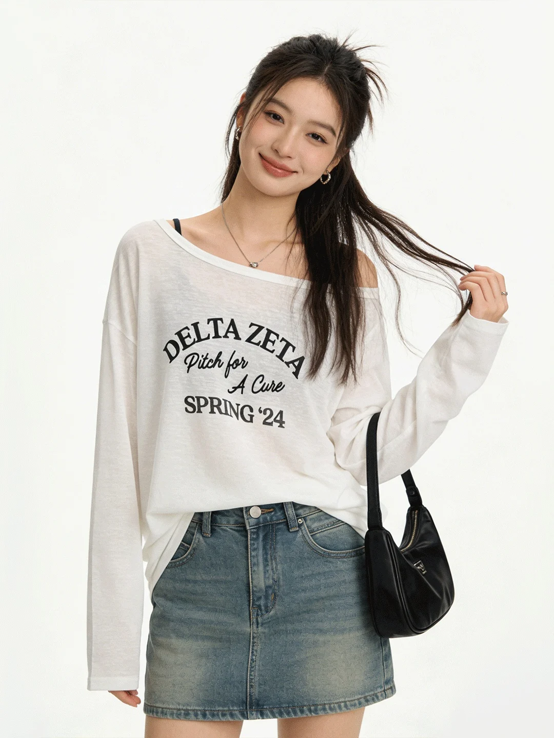 

Skin-friendly Thin oulder Letter Print Sun Protection Cover up T-irt Set Slimming Two-piece Spring Casual Korean Sle
