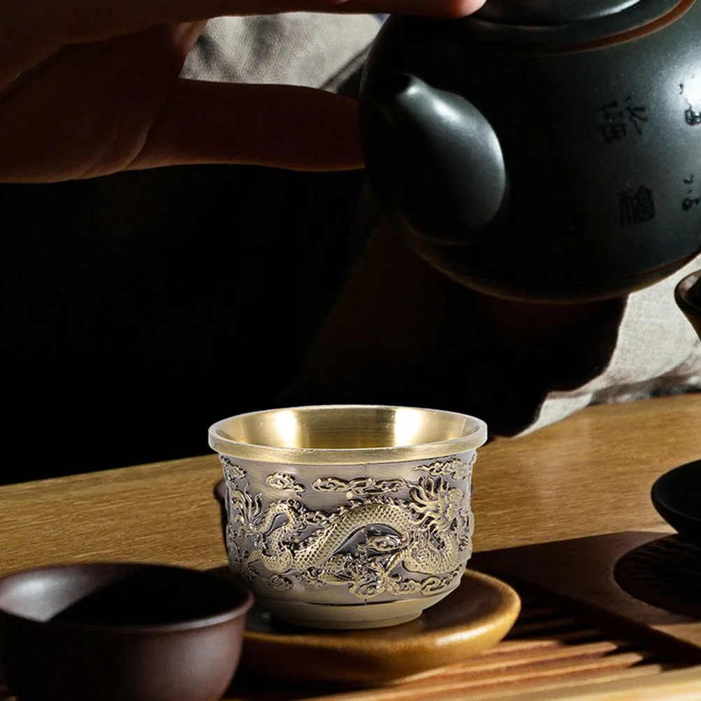 

2 Pcs Bronze Dragon Chinese Style Tea Home Decor Small Teaware Zinc Alloy Retro Office Cup Mug Gift