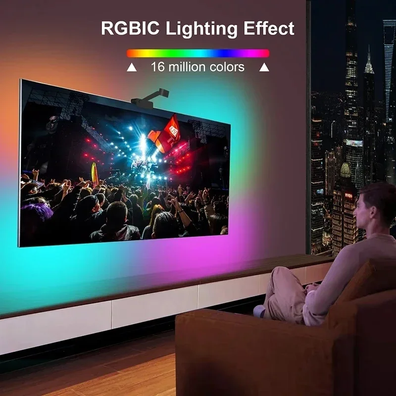 Imagem -03 - Led Backlight Ambiente 5v Usb Rgbic Tira Led Câmera de Iluminação Inteligente Luz Led para Sincronização Tela Televisão App Música tv