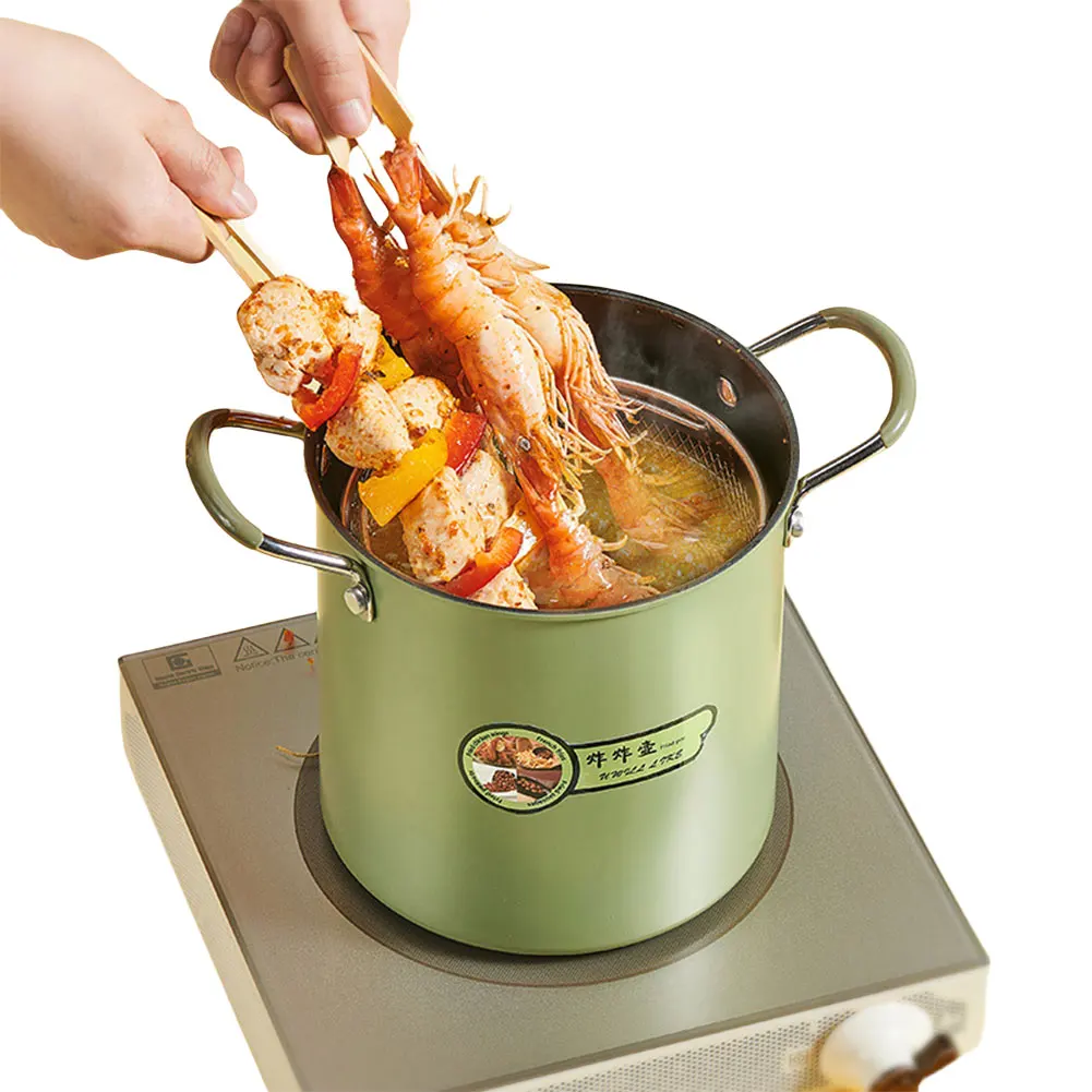 3L Deep Fryer Pot Frying Pot with Strainer Basket Cooking Pot Multi-Function Pasta Pot Roasting Pot for French Fries Chicken