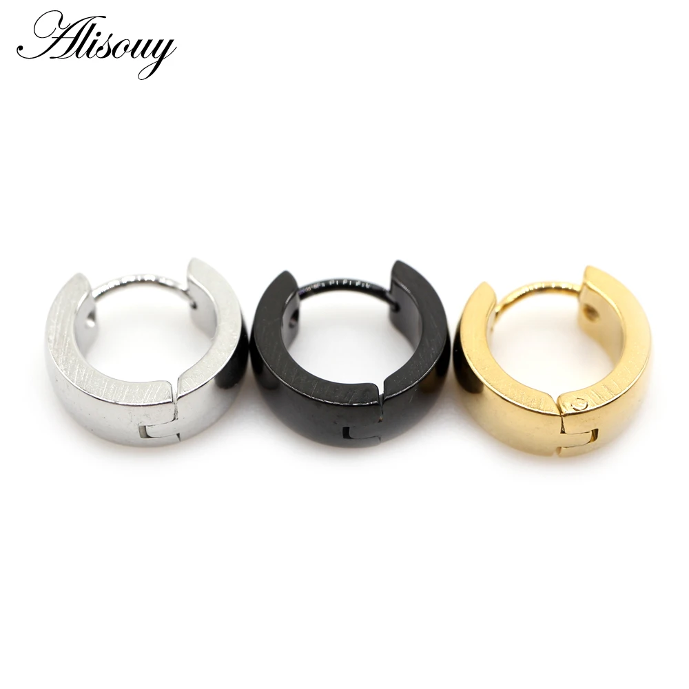 Alisouy 2PC Hip Hop Gold Color Hoop Earring Women Black Silver Color Punk Ear Rings Men Circle Earrings Hoops Jewelry Unisex