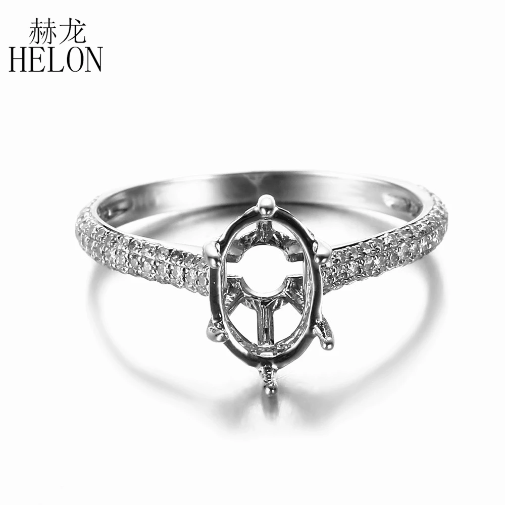 

HELON Oval 9x7mm Solid 14k 10K White Gold 0.4ct Natural Diamond Semi Mount Engagement Ring For Women Wedding Trendy Fine Jewelry