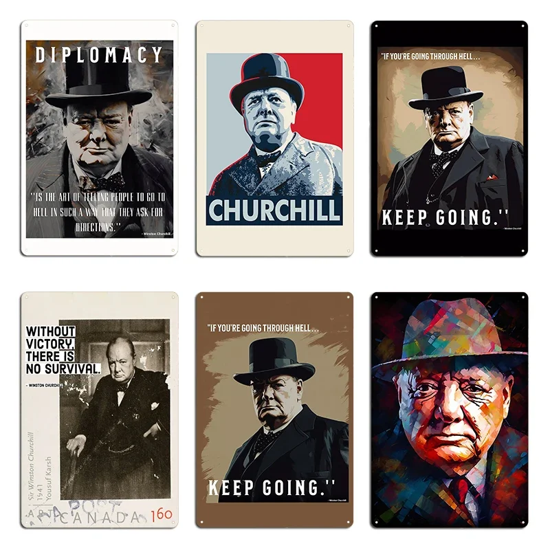 Póster con cita del primer ministro Winston Churchill, placa metálica de alta calidad, 300 dpi, alta resolución, placa de metal para pared, cartel de estaño para pub