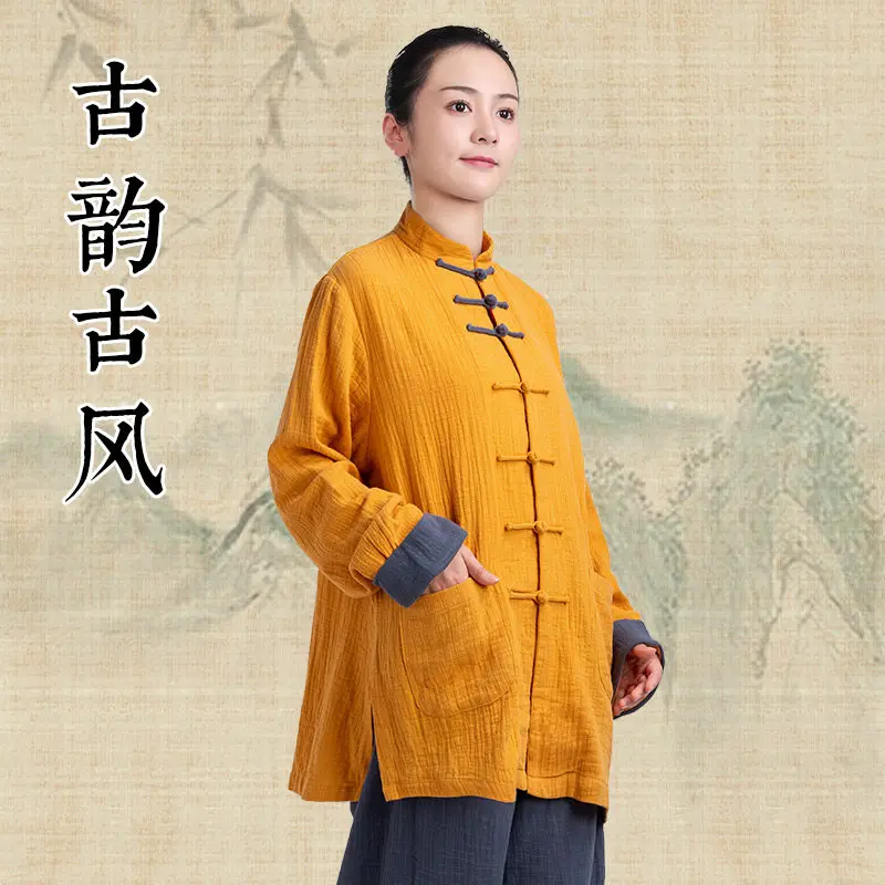 Martial Arts Tai Ji Suit Female   Thickening Cotton and Linen Eight-Section Brocade Exercise Clothing Male Spring, Autumn Winter