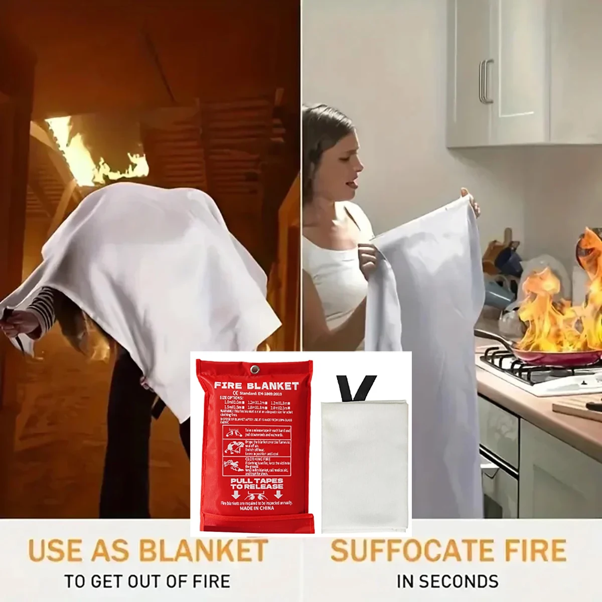 

Emergency Fire Blanket Fiberglass Flame Retardant Fire Suppression Blanket for Home Kitchen Camping Fire Safety Shelter