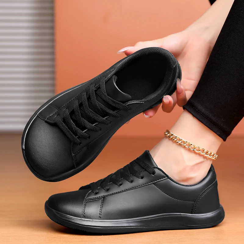 Wide Toe Men's Walking Shoes Non-slip Casual Sports Shoes Man Barefoot Shoes Comfy PU Leather Sneakers For Men Women Flat Shoes