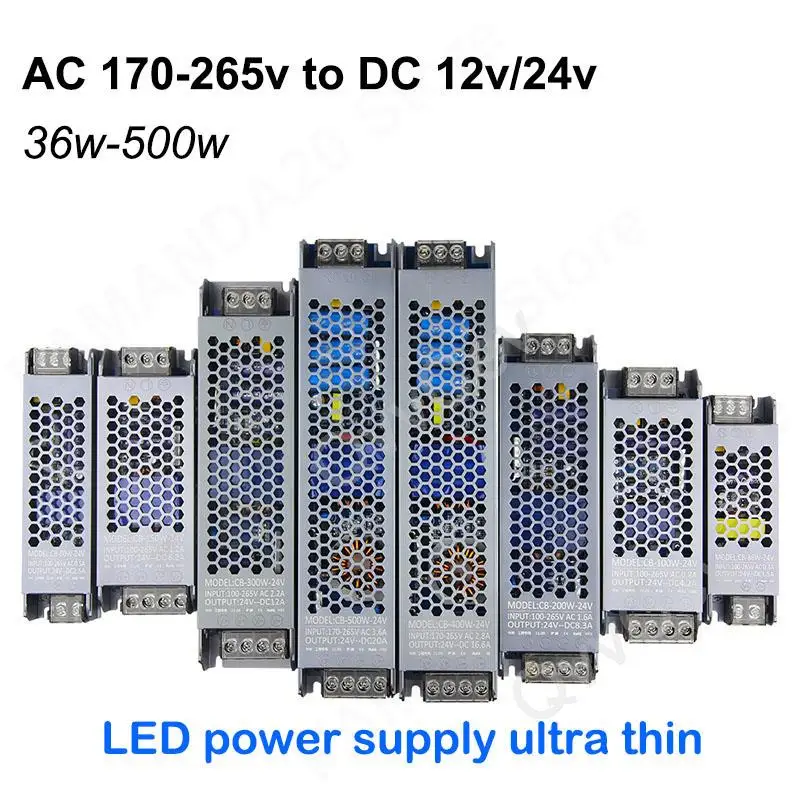 

AC 220v to DC 12V/24VLED Power Supply Lighting Transformers Adapter Switch 60W 100W 150W 200W 300W For LED Strips Ultra Thin M20
