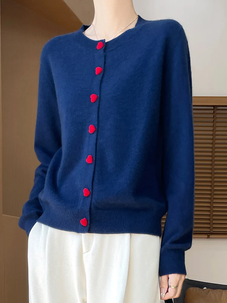 Alisreaching-Cardigan en laine mérinos pour femme, pull en cachemire, pull à manches longues, document solide, chaud et doux, printemps, automne,
