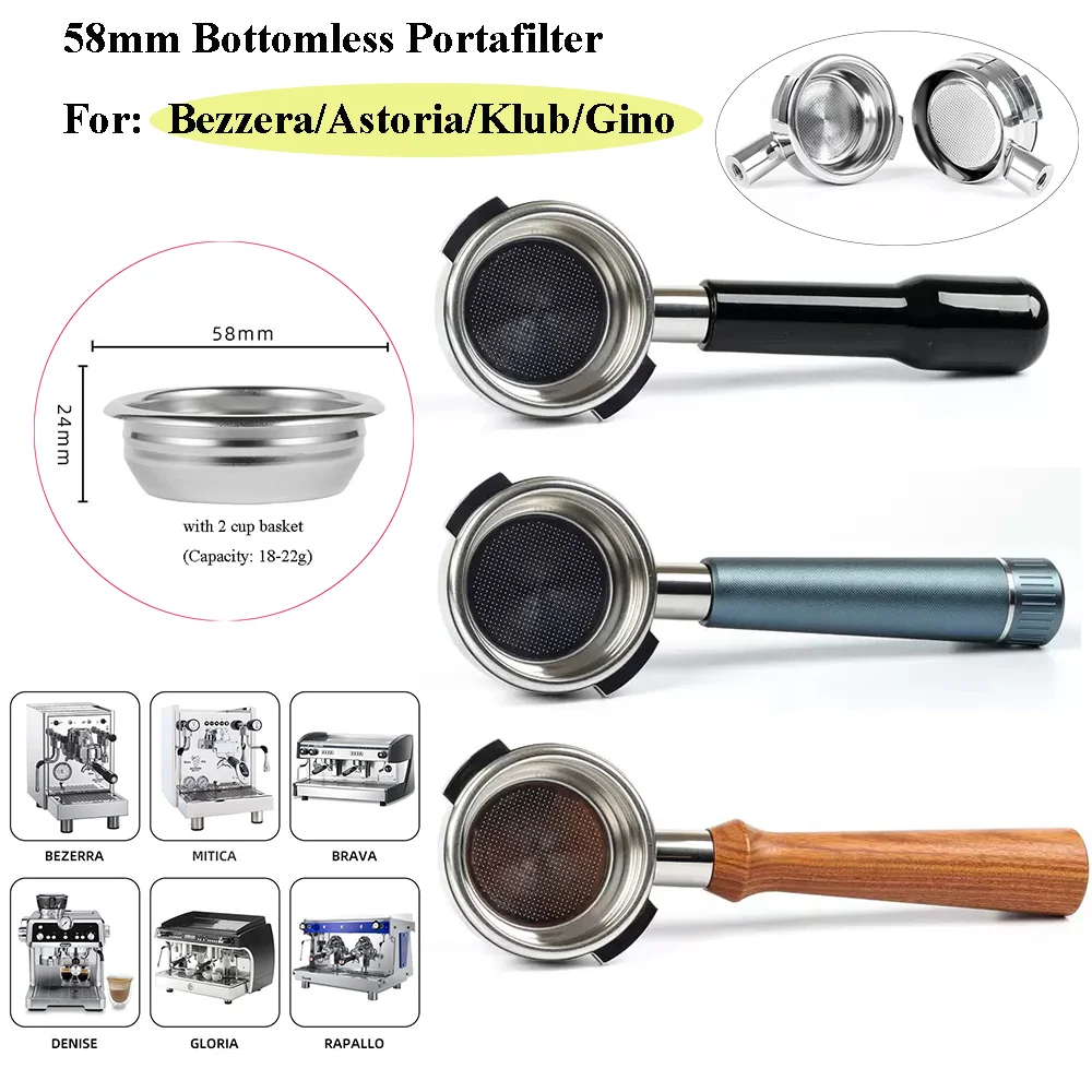 

Бездонный портафильтр 58 мм для Bezzera/Astoria/Klub/Gino - ручка для кофемашины из нержавеющей стали с двойным соплом, инструмент для бариста