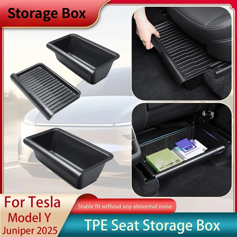 

For New Tesla Model Y Juniper 2025+ TPE Storage Compartment For Drawers Under The Front Seats Storage Box+Cover Plate