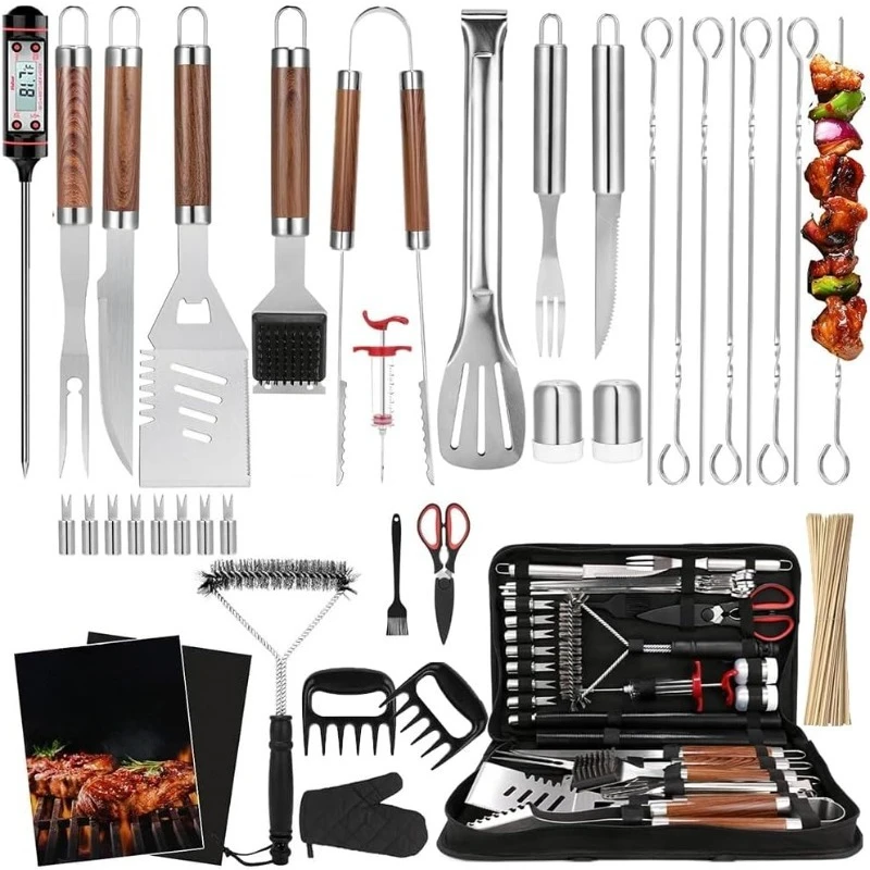 

Набор аксессуаров для гриля из 137 шт. для Blackstone — инструменты для гриля из нержавеющей стали для уличного гриля с сумкой для переноски, мясо