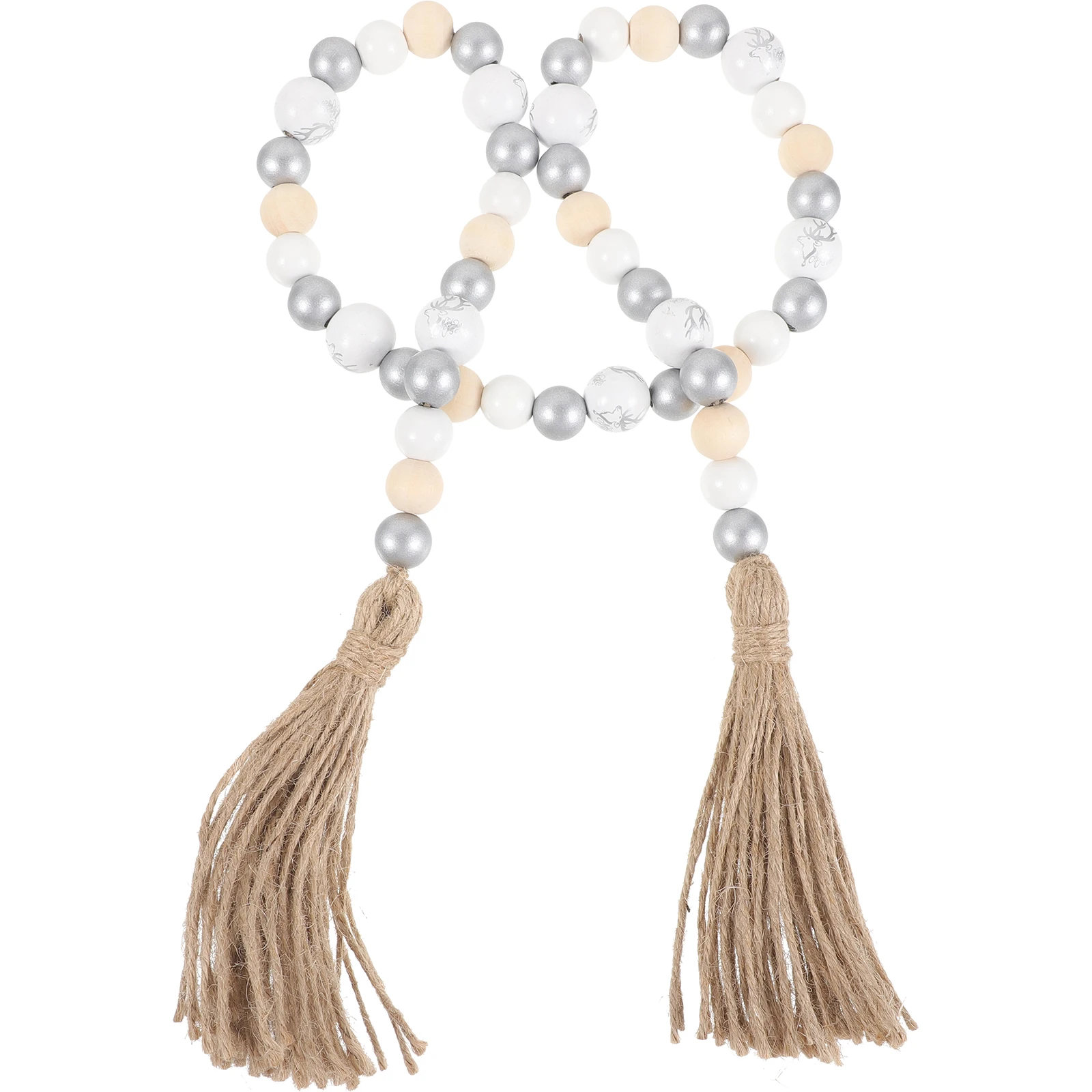 

Christmas Deer Wooden Beads Tassel String Decor Wall Hanging Xmas Party Pendant Home Adornment DIY Festive Holiday