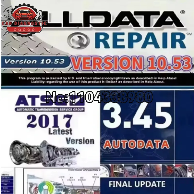Hot  Auto repair software Alldata 10.53 + Autodata 3.45 + ATSG 2017 Automotive Maintenance Software auto car diagnostic install