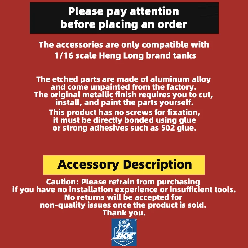 Heng Long Armored Metal Guard Plate Parts for 1/16 3818 Tiger 3869/3879 Jagdpanther/Panther Type G 3889 Leopard 2A6 3958 Merkava