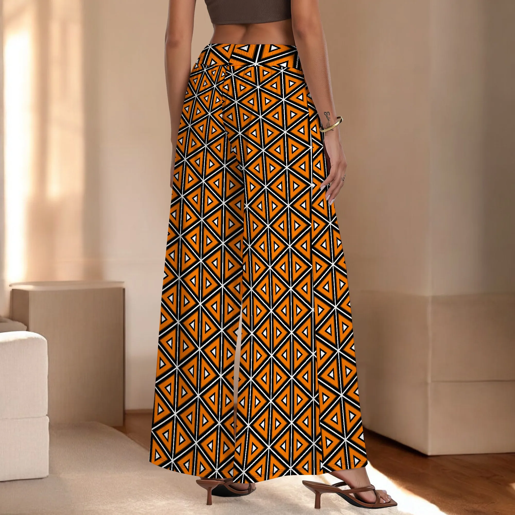 Women's Wide Leg Pants with Pockets All Seasons Casual Comfort Geometric Pattern for Rave Party Music Festival