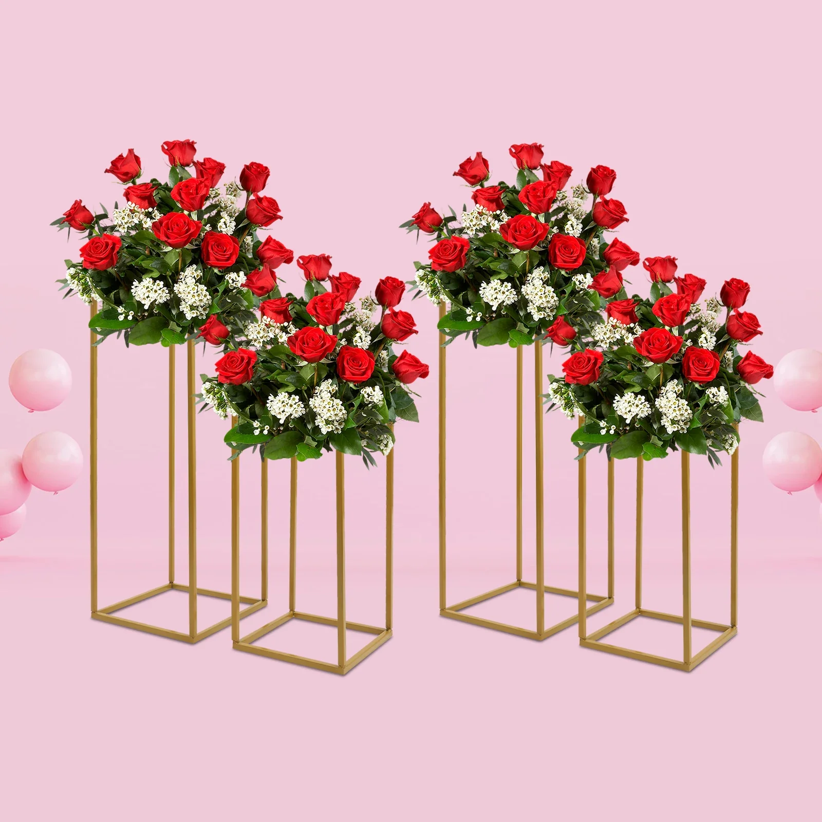 

4Pcs Wedding Flower Stand, Rectangular Flower Rack Gold Frame Backdrop Stand Metal Detachable Holder for Party/ Home