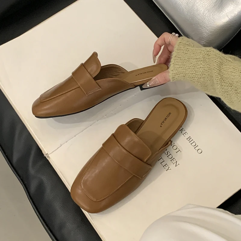 

Mules Women Shoes low heels square Toe Slippers comfortable Shallow Slides casual Mules fashion leather Slip On Shoes