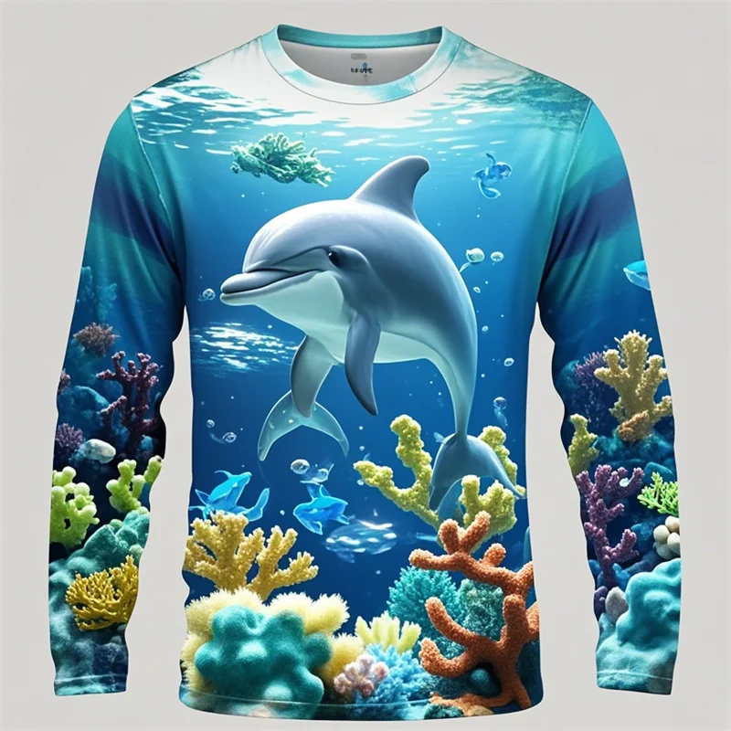 Y2k Men Women 3D Printed Long Sleeve T-shirt Sea Animals Dolphin Hip Hop Long Sleeve Fashion Harajuku T Shirt Tops Kids Top Tees