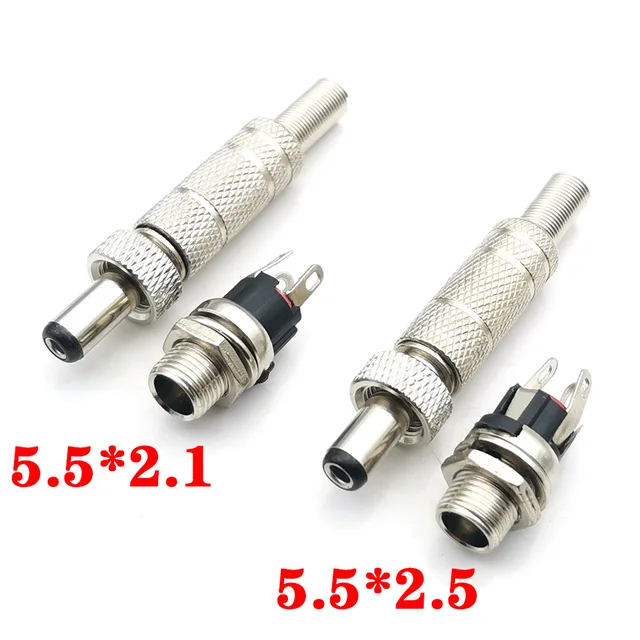 5 sztuk 5.5x2.5mm 5.5x2.1mm DC 12V gniazdo zasilania wtyk męski gniazdo żeńskie metalowe złącze Adapter z blokadą gwintu 5.5*2.1 5.5*2.5