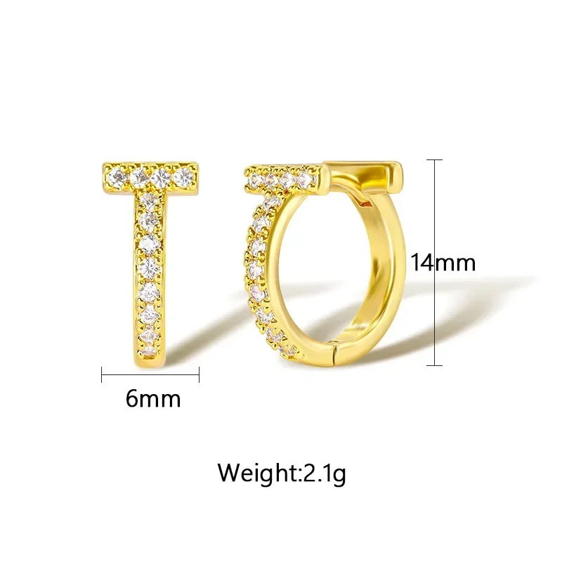 Wholesale Popular Fashion T-shaped Zircon Hoop Earrings for Women Simple and Versatile Commuting Ear Jewelry