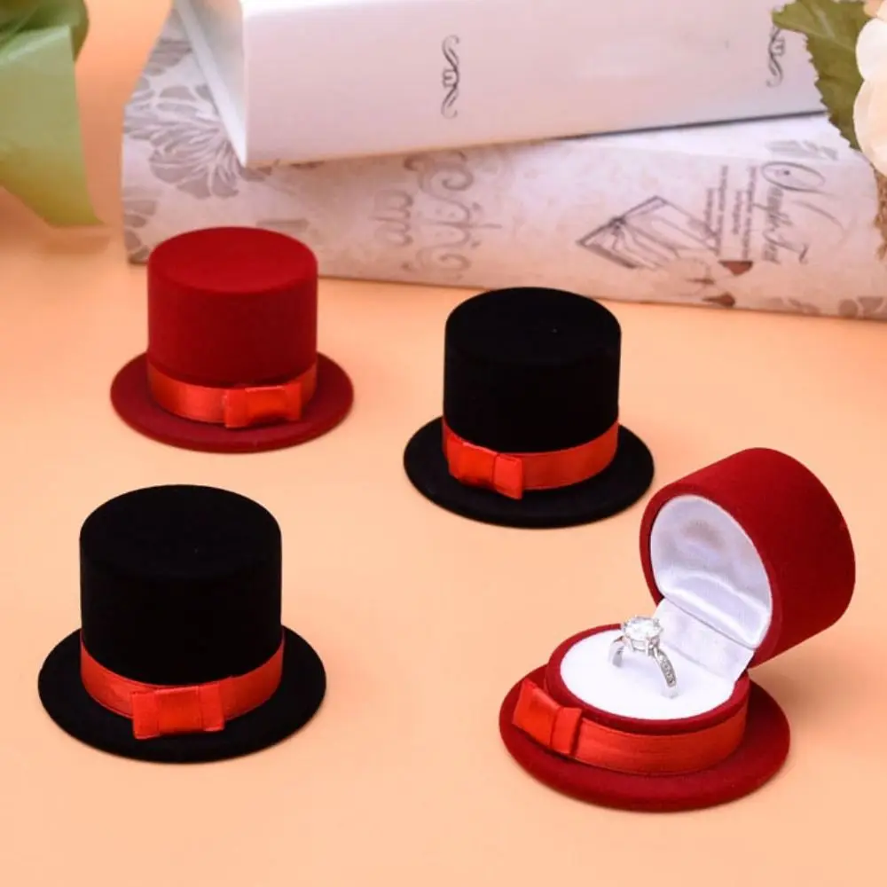 Funny Dustyproof Hat Velvet Ring Holder Space Saving Portable Bowknot Jewelry Box Elegant Case Ring Bearer Box Ring Storage