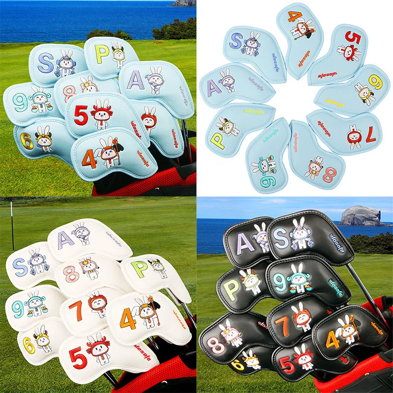 Golf Irons Cover Club Cap Cover High-grade PU Cartoon Rabbit Constellation Model Design Club Head Protection Set Of 9 per Set