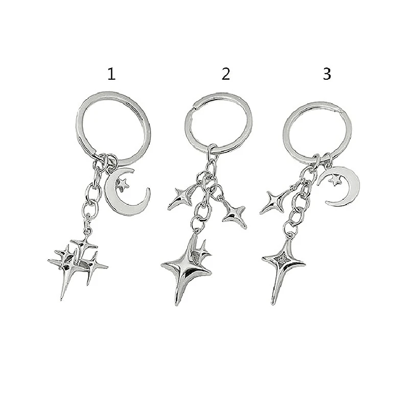 Y2K Keychains Star Moon Metal Key Rings For Women Men Friendship Gifts Handbag Decoration Handmade Jewelry