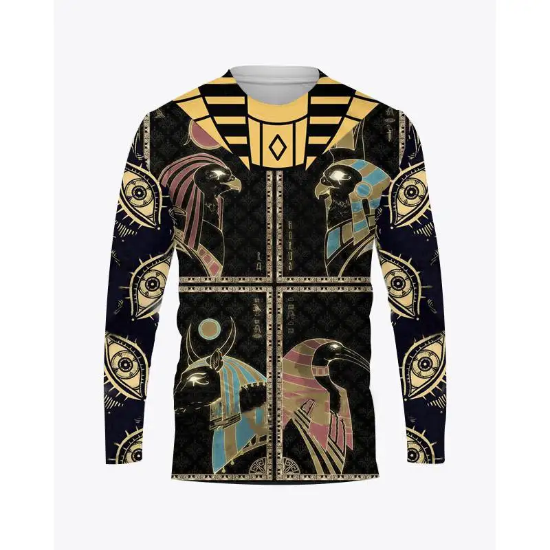 Ancient Egyptian Horus Print Summer Men's O-Neck T-shirt Casual Long Sleeve Oversized Pullover Fashion Tops Trend Men Clothing