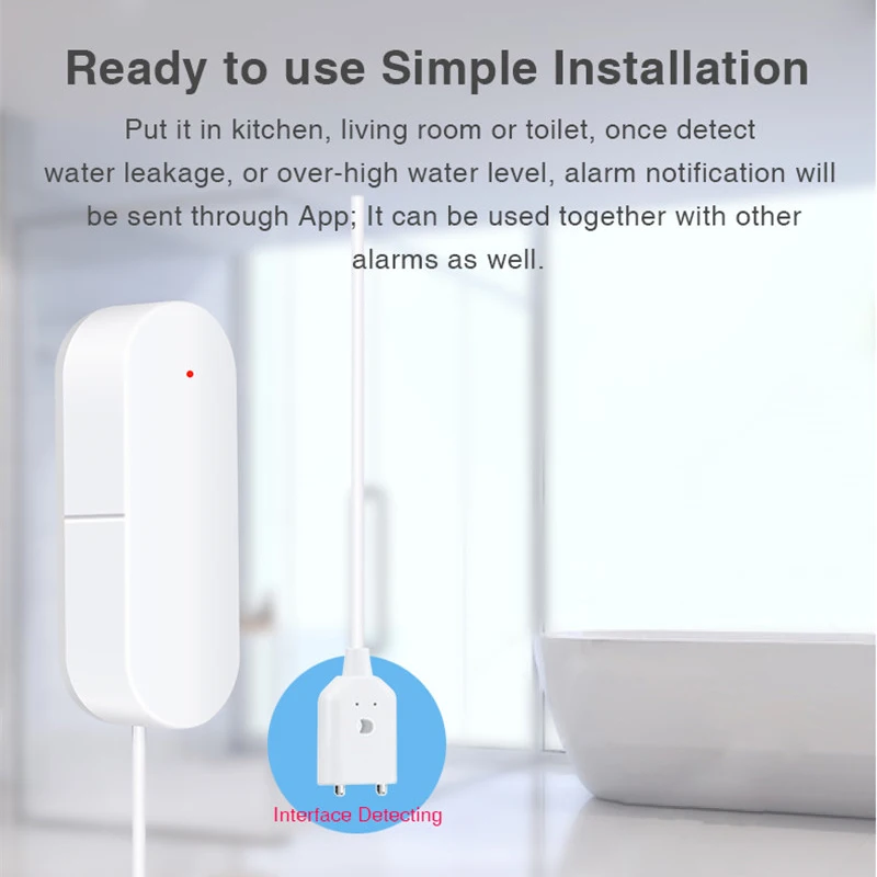 Sensor de fugas de agua inteligente Tuya WiF, Detector de nivel, alarma de desbordamiento para el hogar, Compatible con Smart Life, Google Home, Alexa