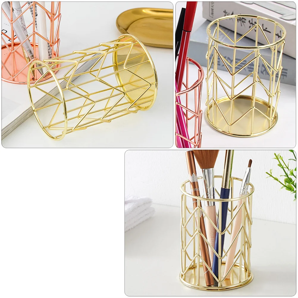 Wrought Iron Pen Holder Gold Plated Anti Rust Simple Desk ganizer Makeup Brush Container Elegant Design Fashionable Decorative