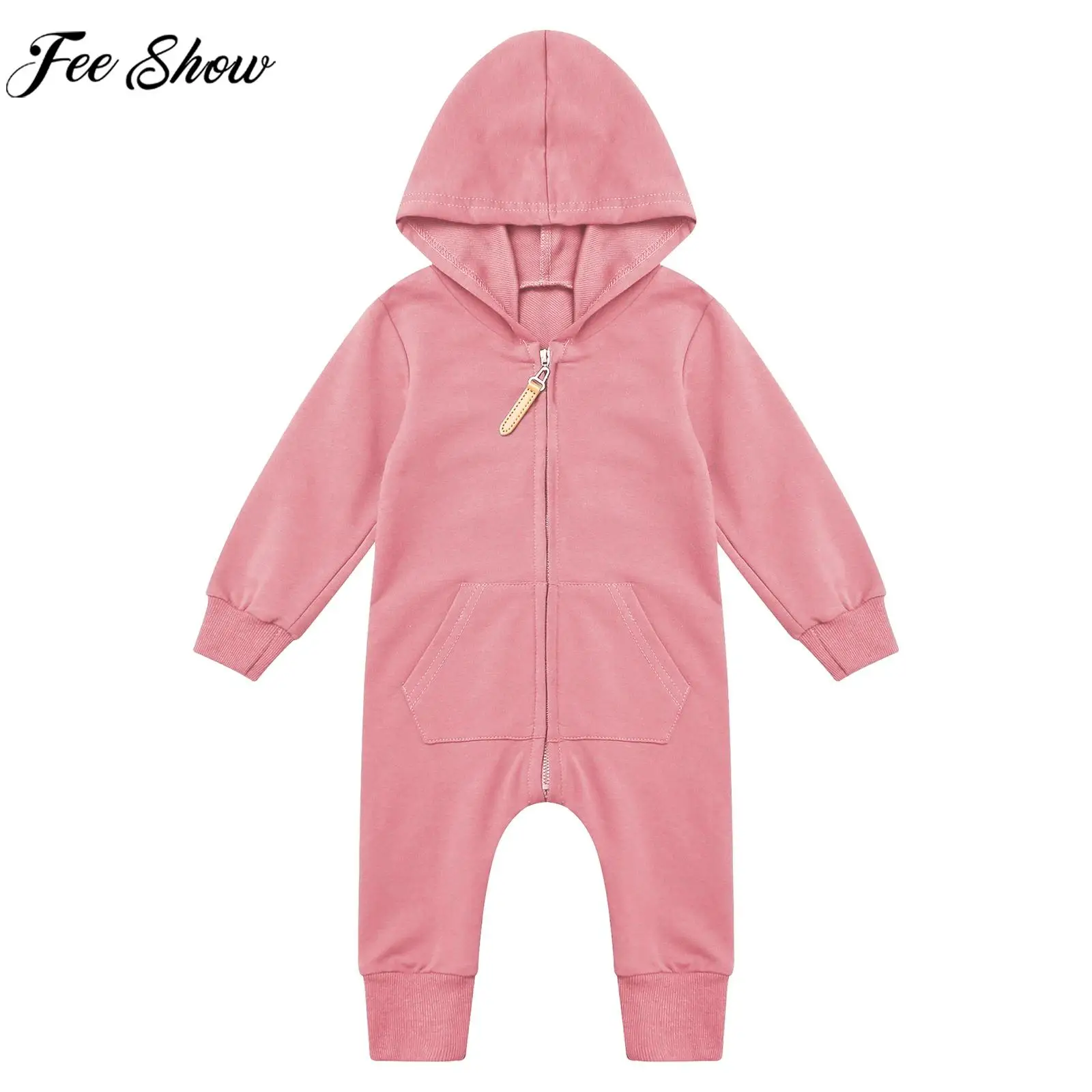 

0-9M Baby Casual Soft Cotton Hooded Rompers Outerwear Long Sleeve Solid Color Zipper Bodysuit for Daily Wear Homewear Loungewear