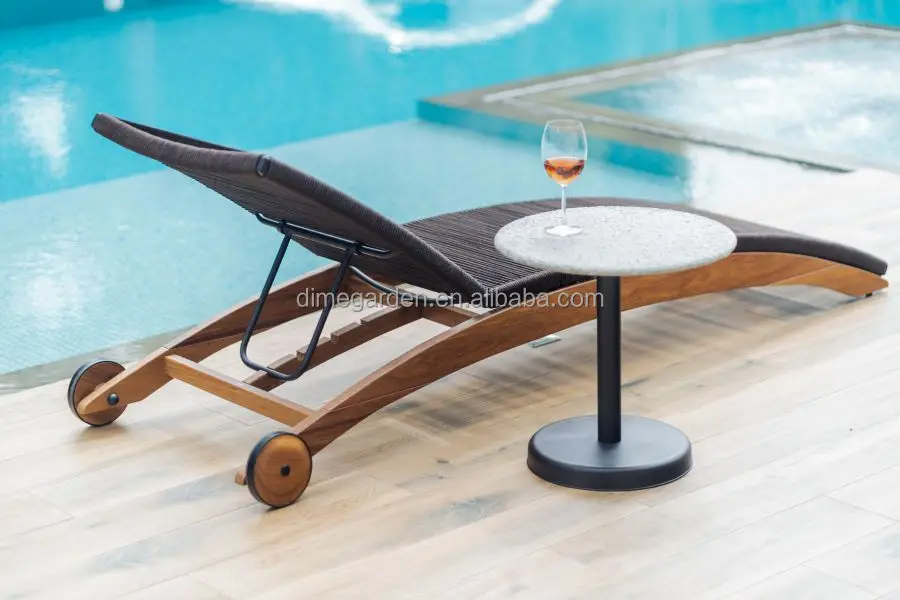 Modern Hotel Sun Loungers Solid Teak Wood Full Color Printed Eco-Friendly Outdoor Furniture Set Park Living Room Use