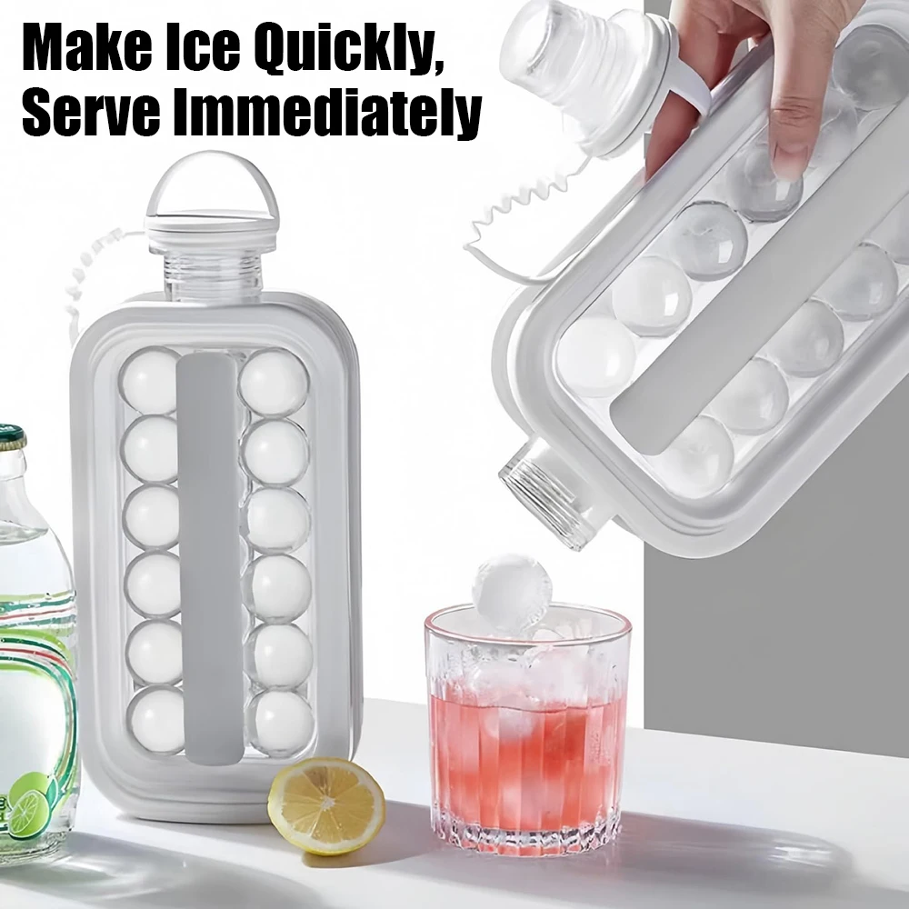 Ice Cube Mould For Refrigerator Mould Portable Ice Ball Water Bottle 2 in 1 with 17 Compartments Ice Cube Mould For Juice Coffee