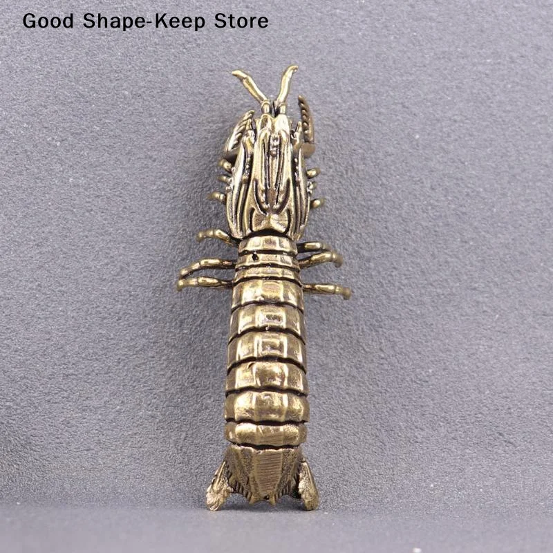 dailySolid Brass Mantis Shrimp Figurine Hand Polished Desktop Ornament Nautical Marine Animal Statue for Office Home Decor Gift
