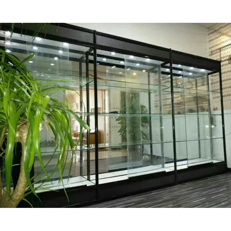 

2025customized. popular aluminum frame full View smoke shop display cases with LED light retail shop display glass cabinet