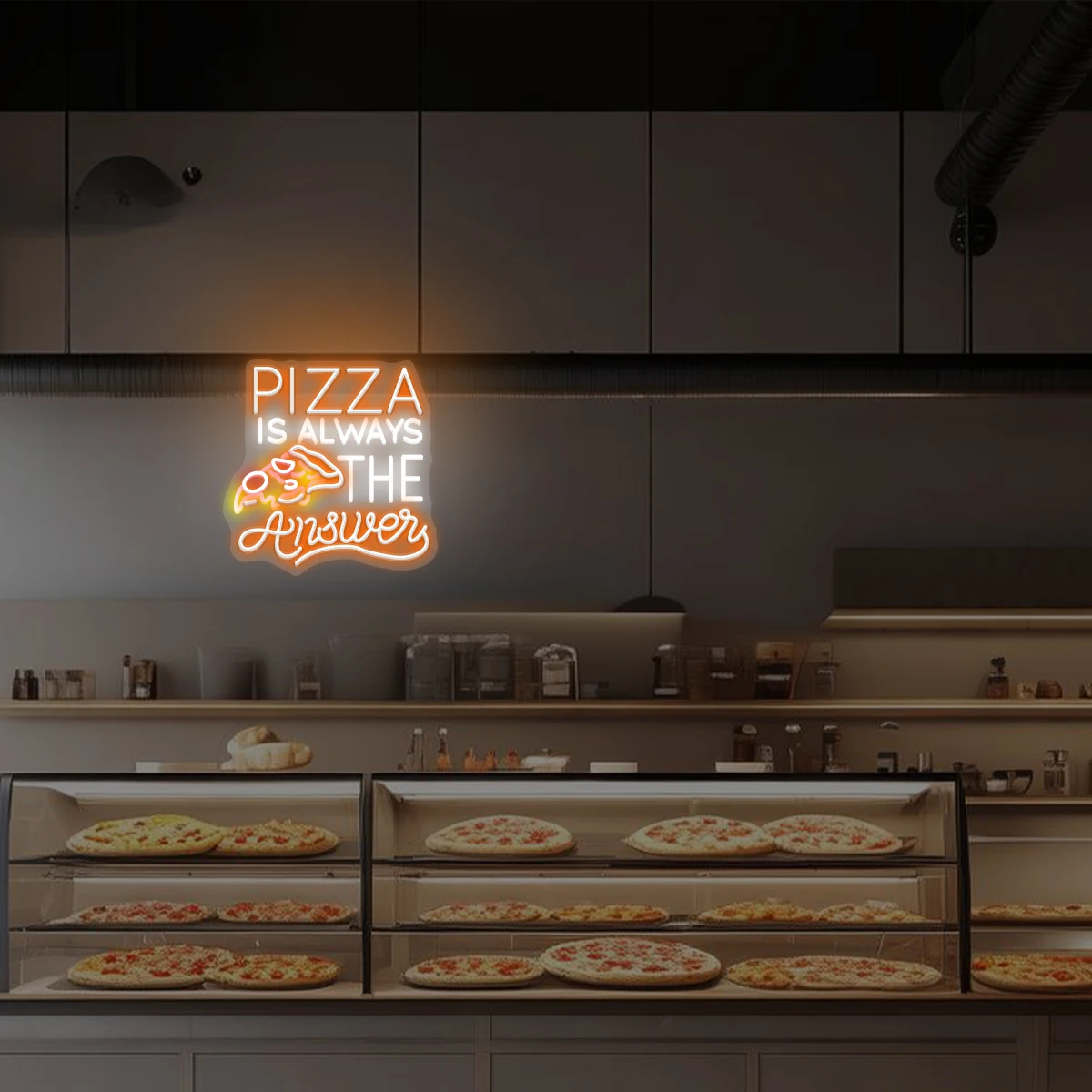 As luzes neon para pizza são adequadas para lojas de pizza, lojas de comida e shopping malls para criar uma atmosfera com luzes LED ambiance