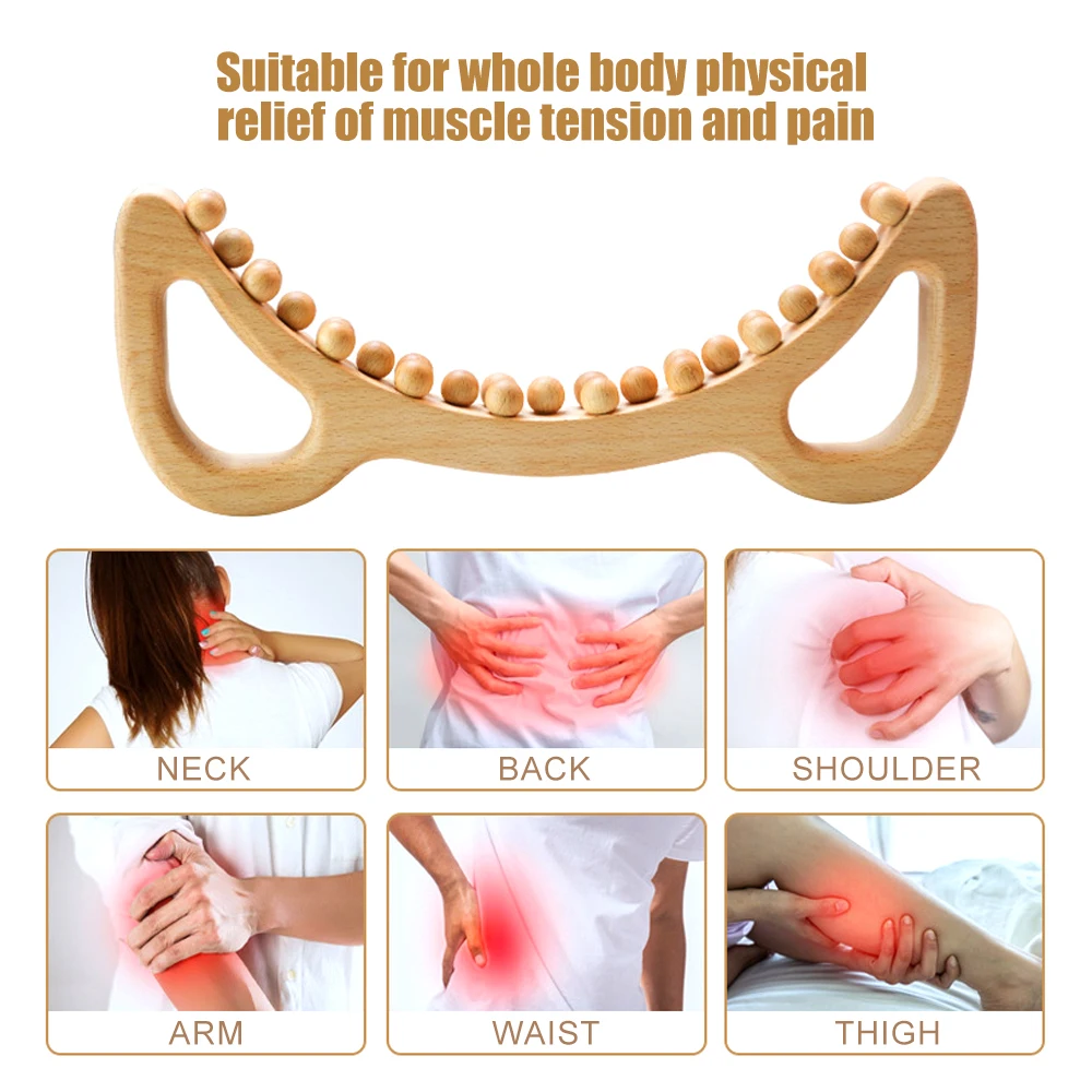 1PC Double Row Gua Sha Wood Stick, 29 Trigger Point Beads Scraper, Beech Wood Body Massager for Cellulite & Lymph Drainage