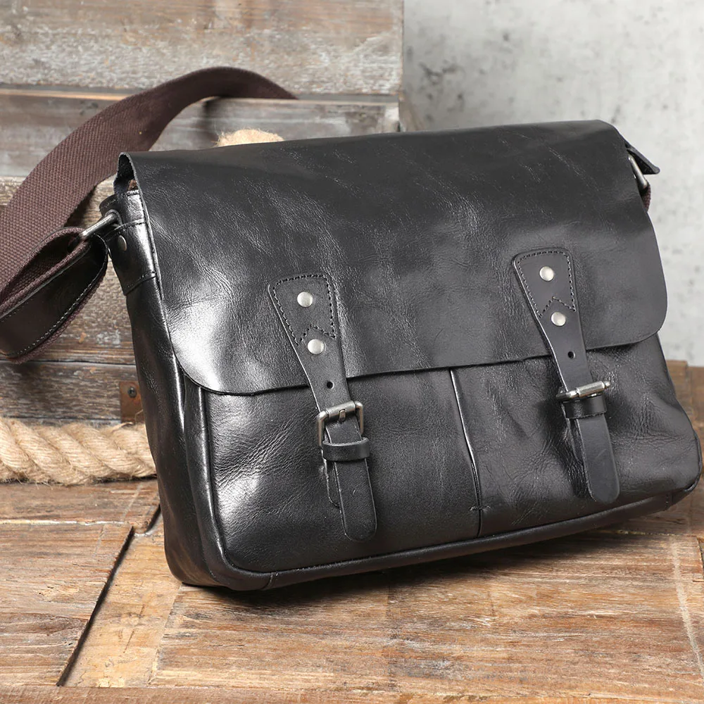 S.WORKER Echtleder Herren-Umhängetasche, Crossbody-Taschen, einfache Messenger-Taschen, Rindsledertasche, pflanzlich gegerbte Mode, lässig. – Detail 9