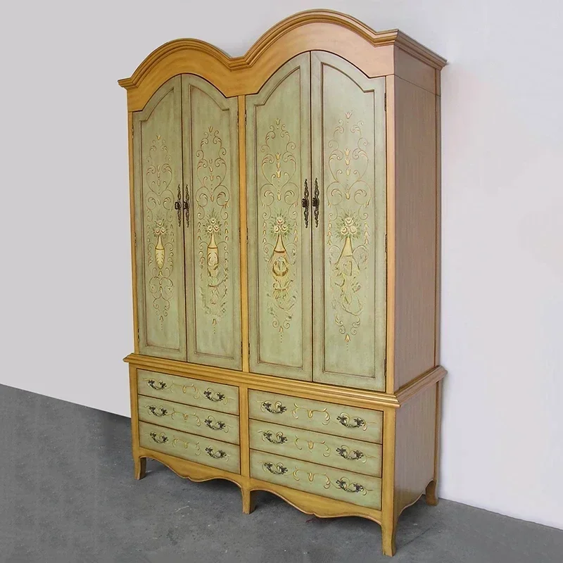 American rural six-draw four-door wardrobe retro pastoral painted furniture