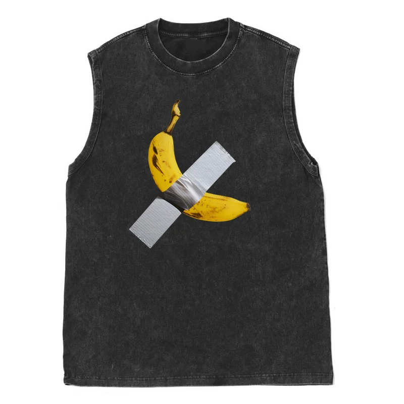 

Sleeveless Vest Vintage Washed Oversized T-shirt Banana Silver Tape Print Streetwear Summer 2025 Casual Tank Top Street Style​