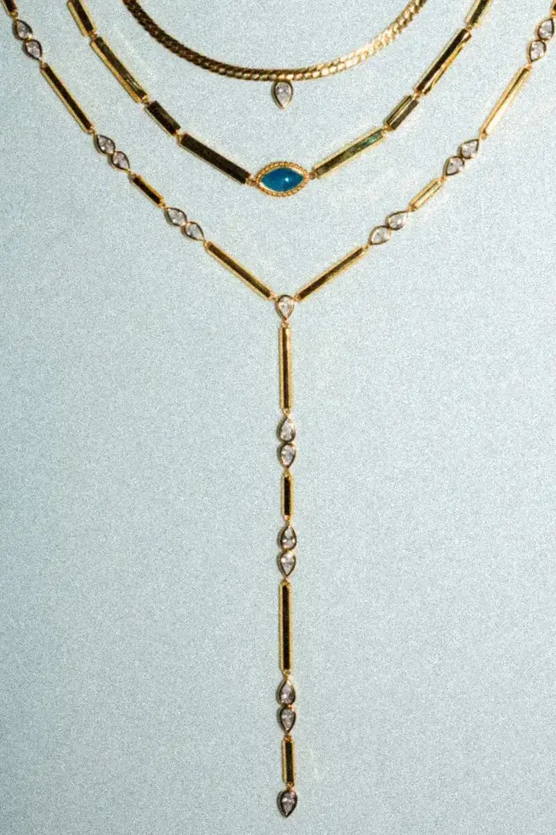 New Special Gold color Water Drop Bling Oval CZ Choker Necklace Lariat Long Bar Tear Drop Y Shape Long Tassel Women Jewelry 2026